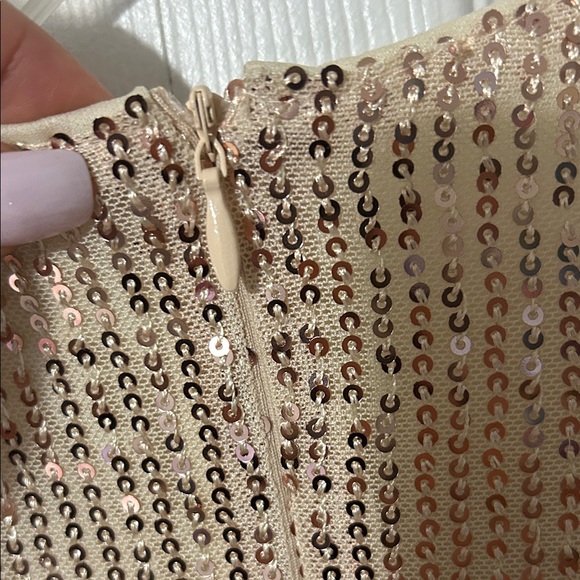 Grace Karin Champagne Sequin Dress with Puff Sleeves - Picture 9 of 11